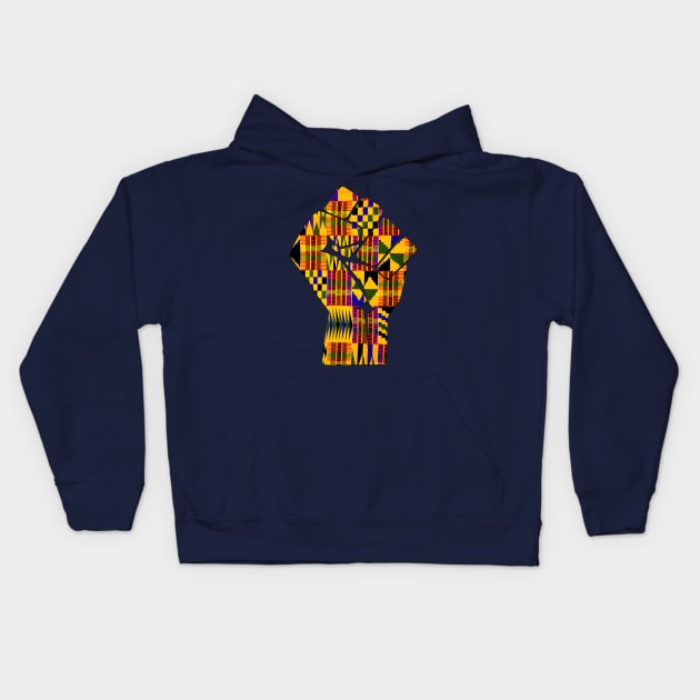 Kente Fist Design Melanin Black Pride T-Shirt Kids Hoodie by Merchweaver